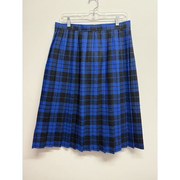 Vintage Pleated Wool Accordion Midi Skirt Womens Sz 10 Midi Plaid Tartan Blue - Picture 1 of 5